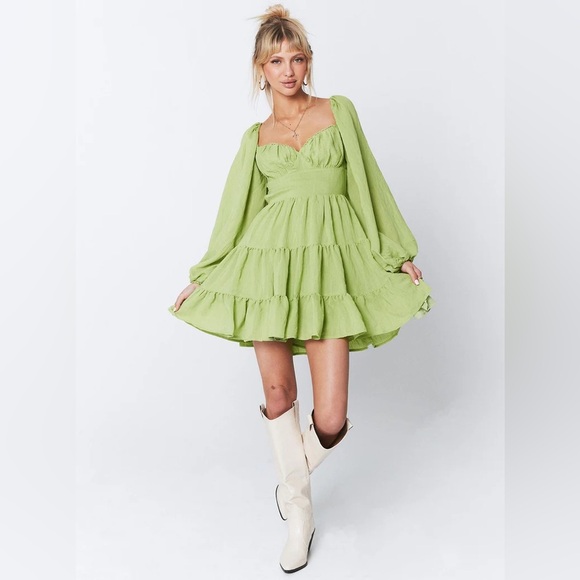 Princess Polly Dresses & Skirts - SOLD NEW Princess Polly DANNY LONG SLEEVE MINI DRESS GREEN Size 8
